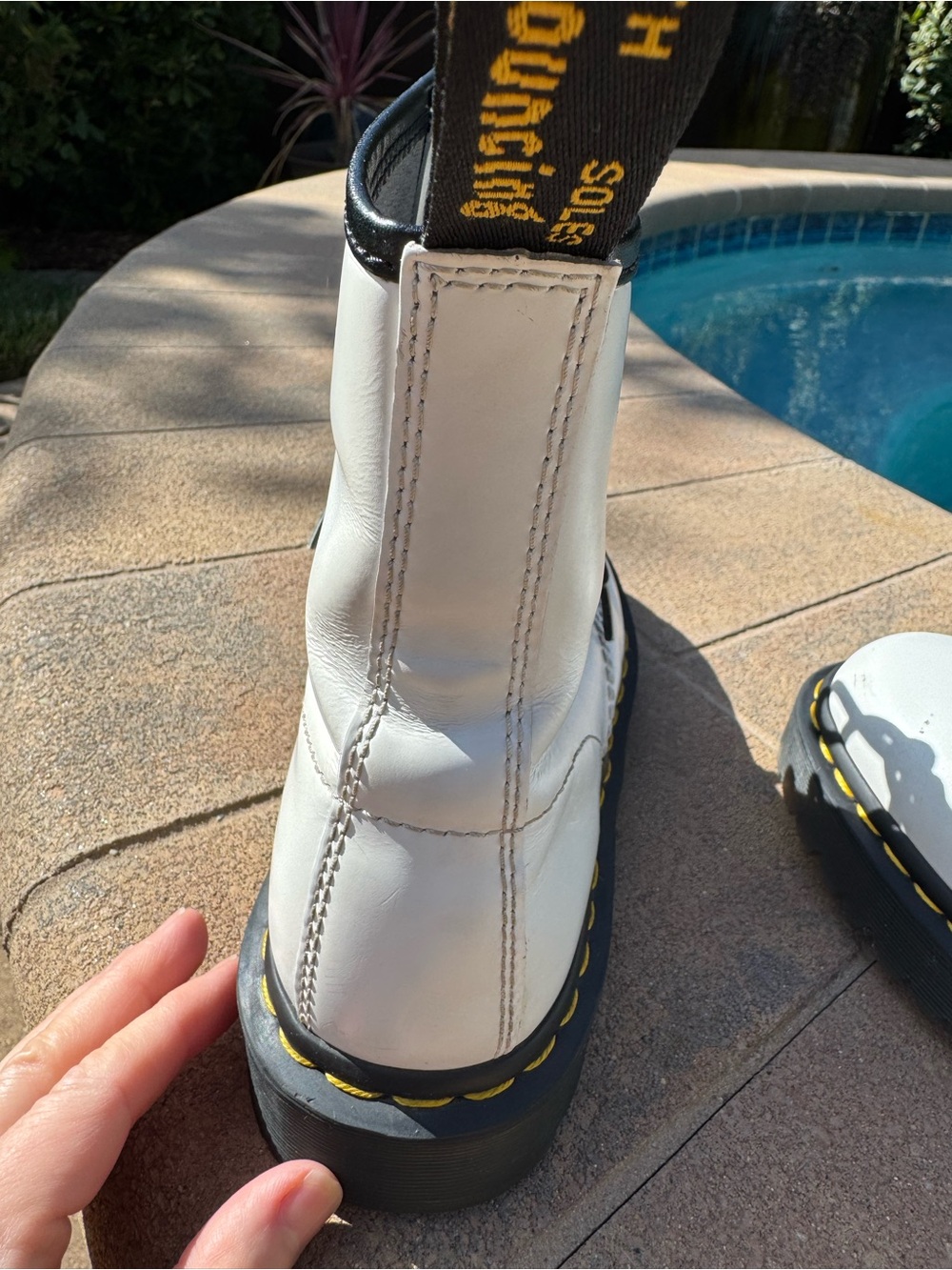 Dr. Martens White Leather Lace-Up Boots with Black Accents - Picture 14 of 15